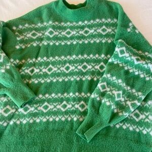 Aerie Green Fair Isle Fuzzy Sweater